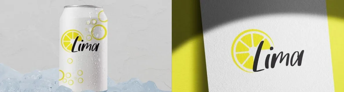Das Lima-Logo mit Zitronenscheibe auf einer Getränkedose